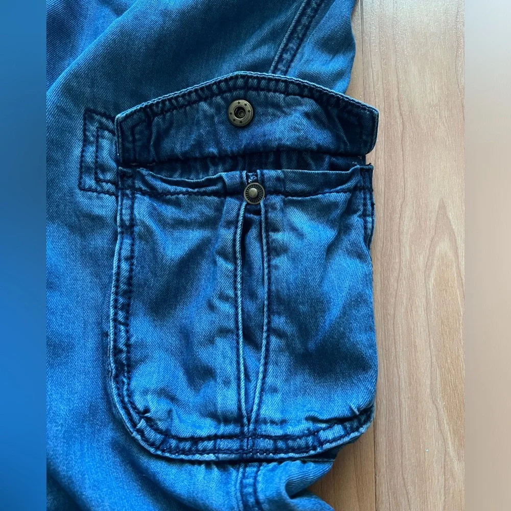 Juicy Couture Cargo Pants Blue Lyocell Cotton Blend Low Rise Roll Tab Hem Size M